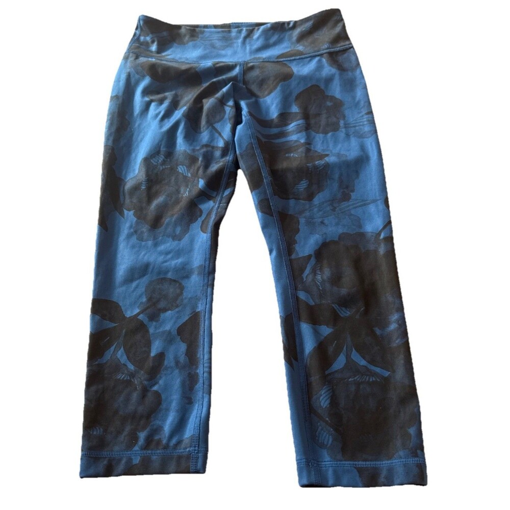 Lululemon Blue Black Floral Cropped Women's Activewear‎ Leggings Straight Leg